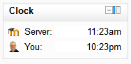 Simple clock block showing site theme icon and user pic